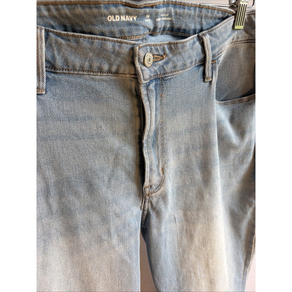 Old Navy Wow Straight Jeans Womens 16 Short Blue Light Wash High Rise Stretch